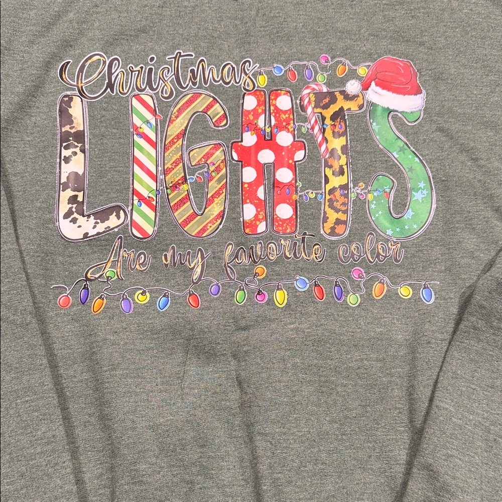 Heather Green Christmas Lights Graphic Crewneck